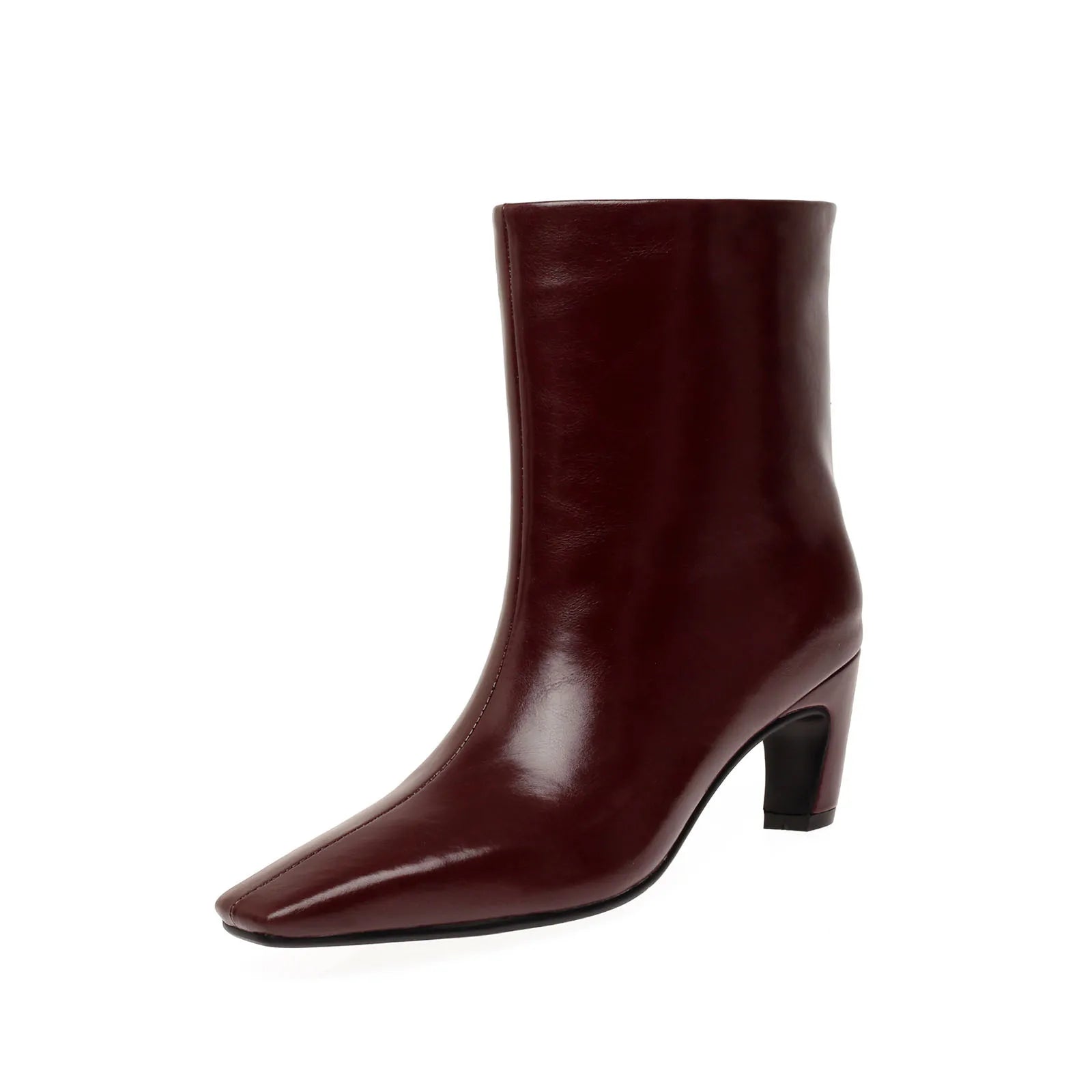 Autumn Red Cowhide Short Boots