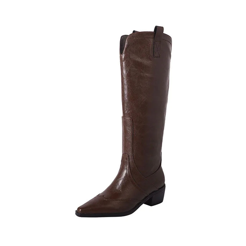 Autumn Retro Cowhide Western Boots