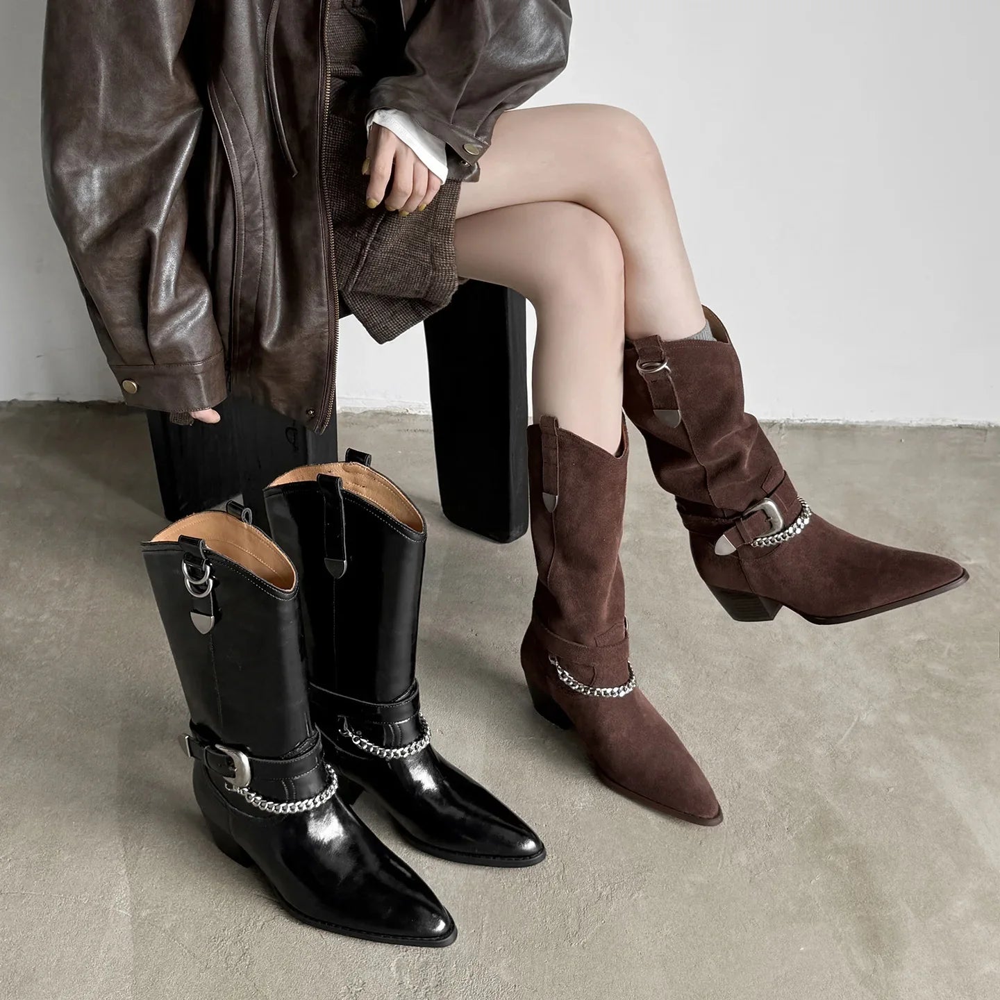 Autumn brown Cow suede Riding Boots