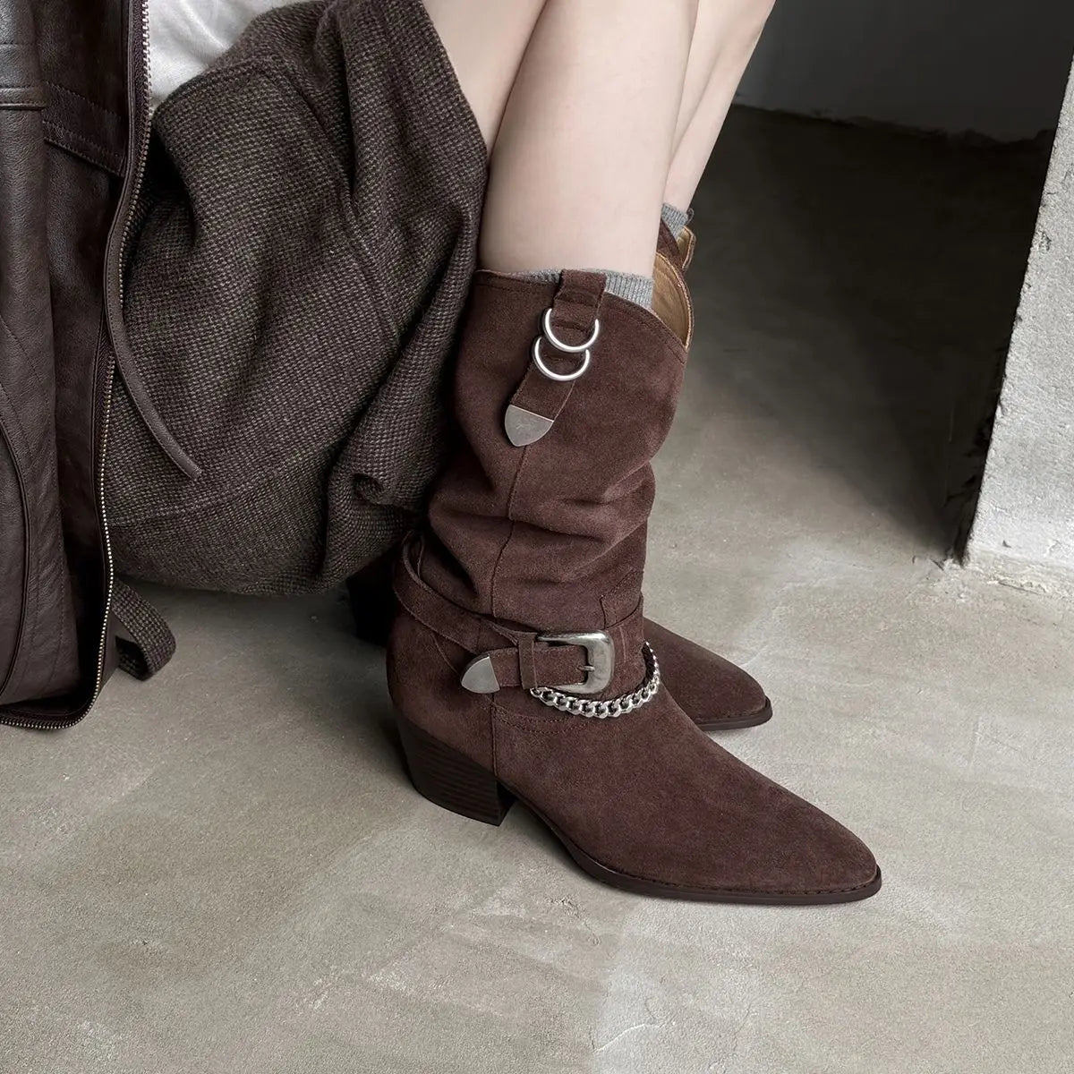 Autumn brown Cow suede Riding Boots
