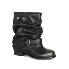 Autumn cowhide Belt buckle Pleated Short Boots