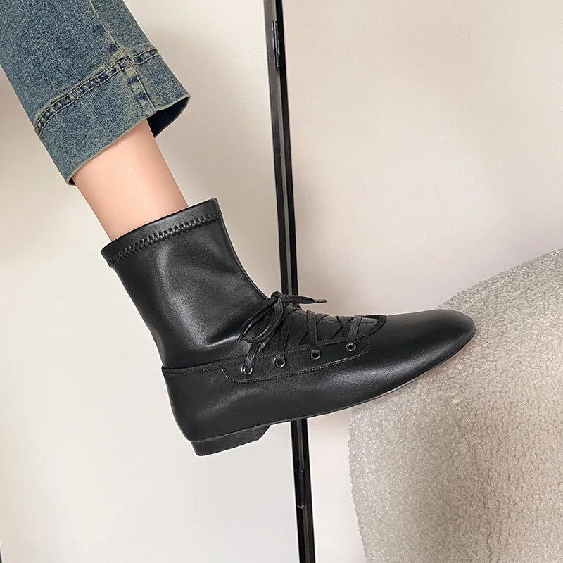 Autumn cowhide Cross tied Short Boots