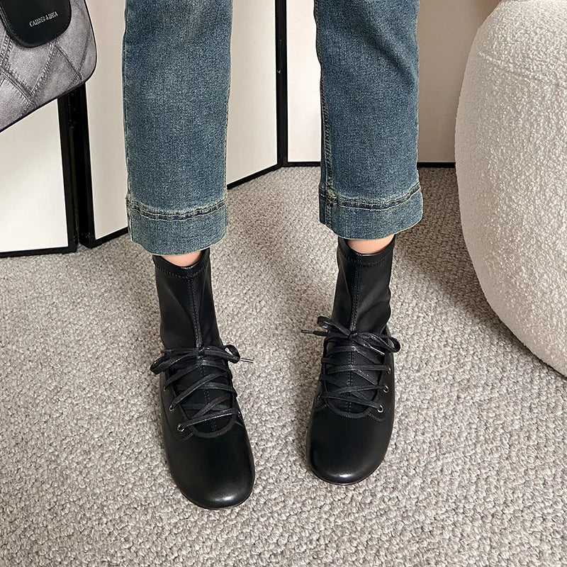Autumn cowhide Cross tied Short Boots