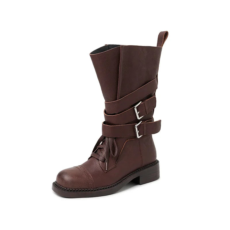 Autumn cowhide Motorcycle Boots
