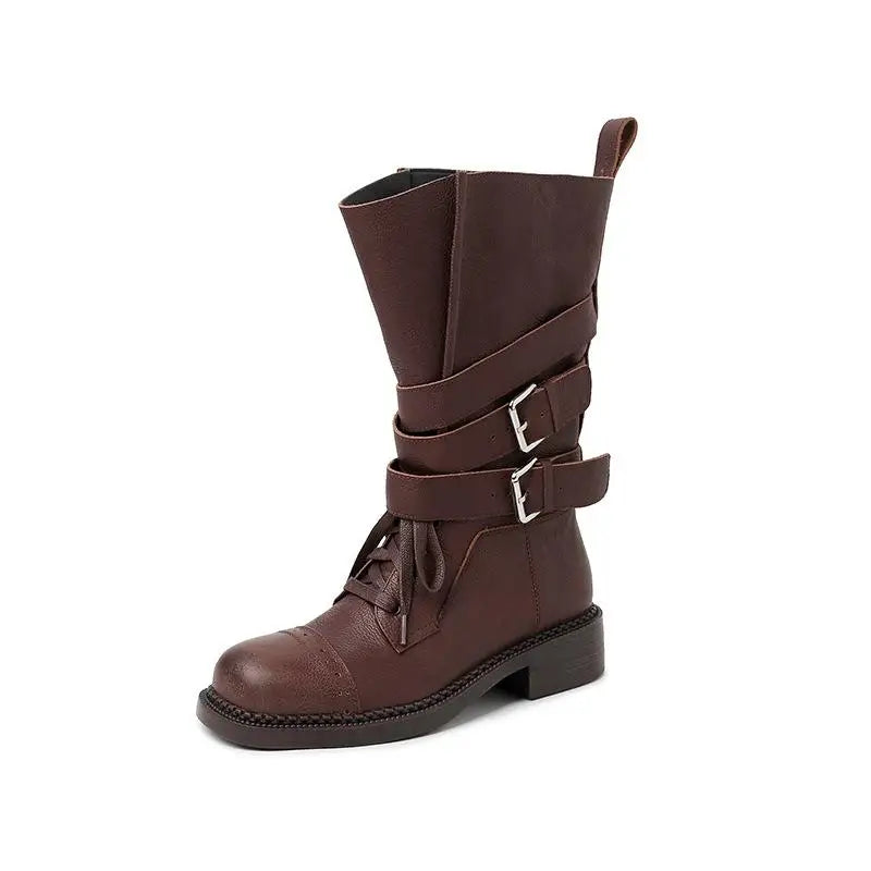 Autumn cowhide Motorcycle Boots