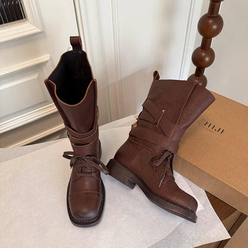 Autumn cowhide Motorcycle Boots
