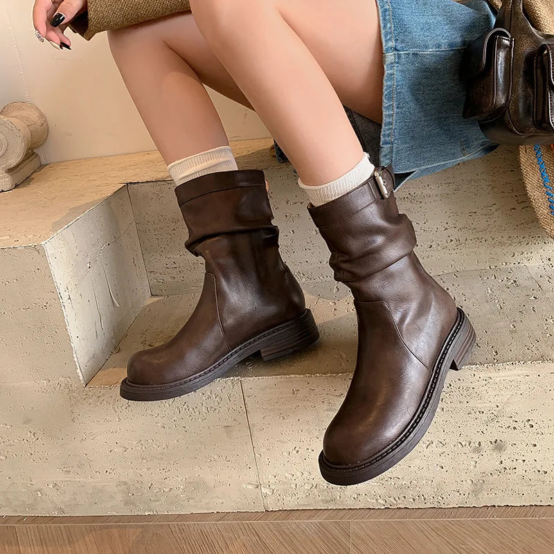 Autumn cowhide Pleated Chelsea Boots