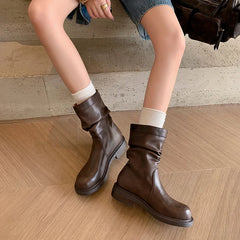 Autumn cowhide Pleated Chelsea Boots
