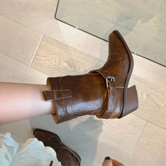 Autumn cowhide embroidery Western Boots