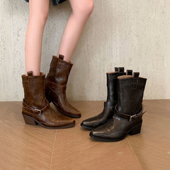 Autumn cowhide embroidery Western Boots