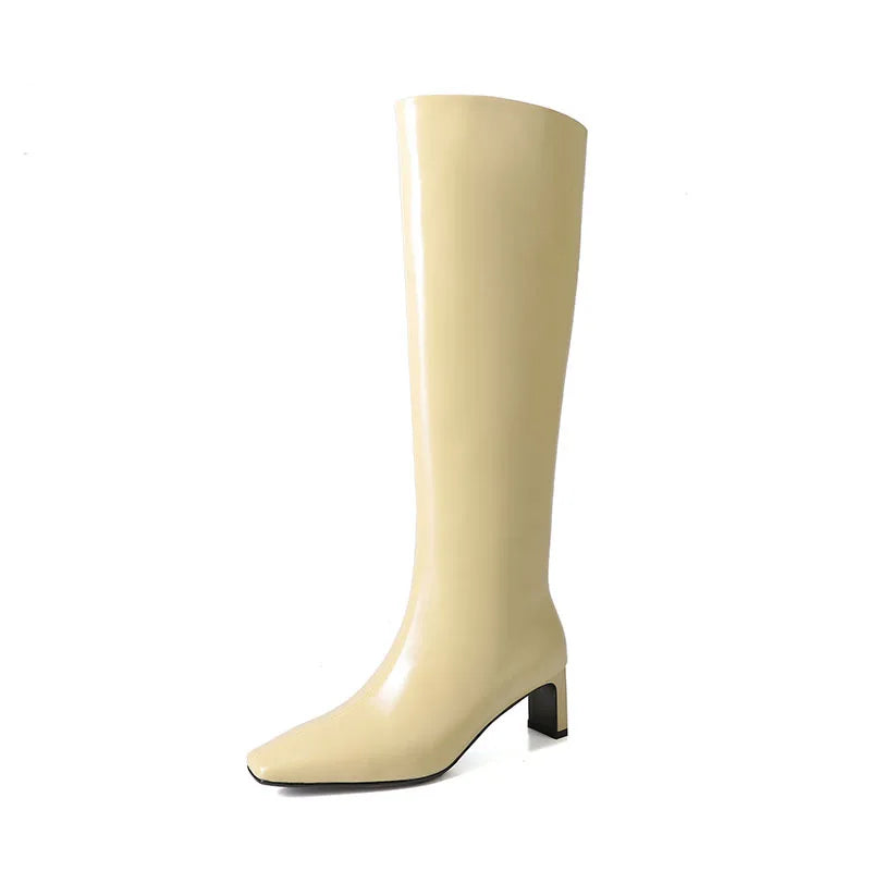 Autumn yellow Cowhide Knee high Boots