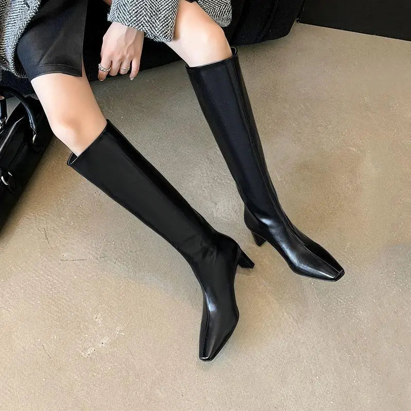 Autumn yellow Cowhide Knee high Boots