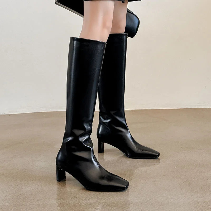 Autumn yellow Cowhide Knee high Boots