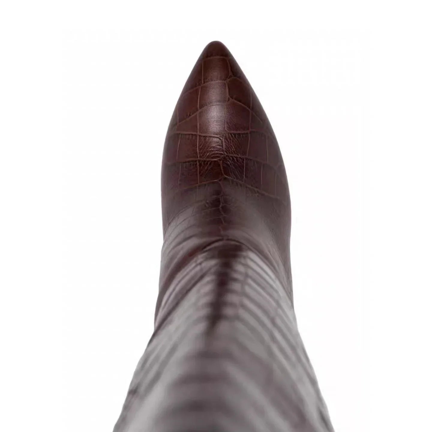 Brown embossed leather Mid-Calf Boots
