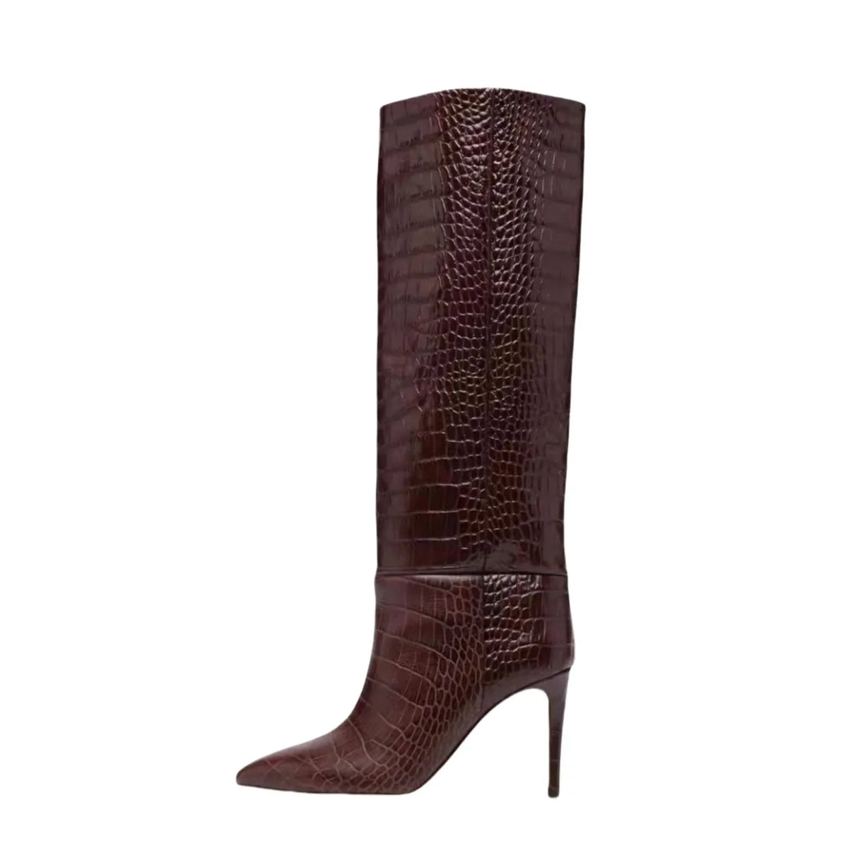 Brown embossed leather Mid-Calf Boots