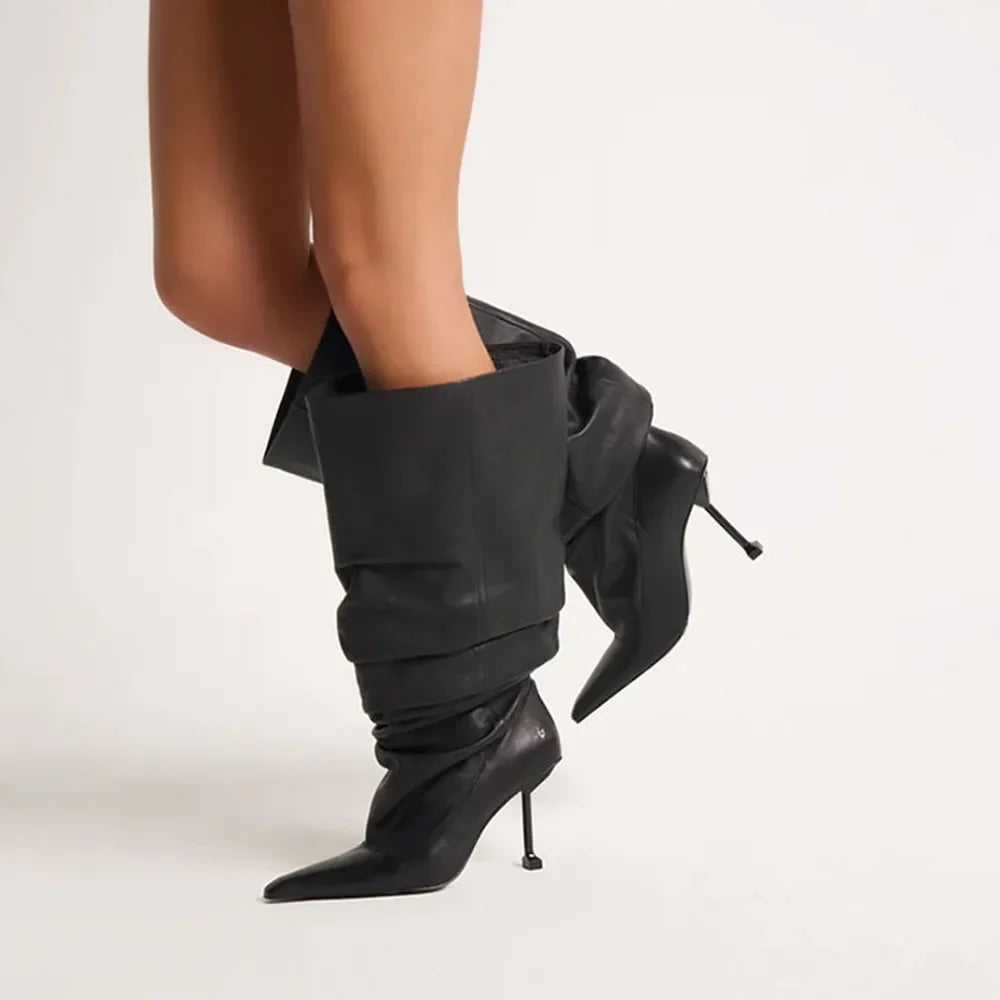 Pleated Over Large tubular Boots