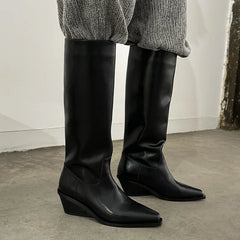 Spring Cowhide Wedges Knee high Boots