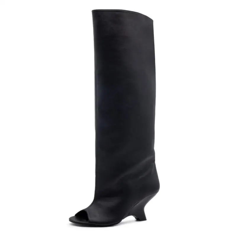 Summer Brown suede Peep toe Wedges Knee high Boots