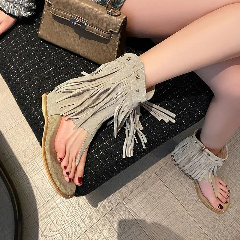 Summer Cow suede Pinch toe Tassels Boots