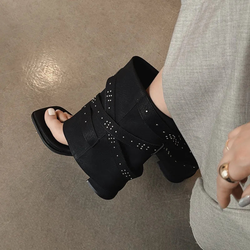 Summer Microfiber Pinch toe rivet Short Boots