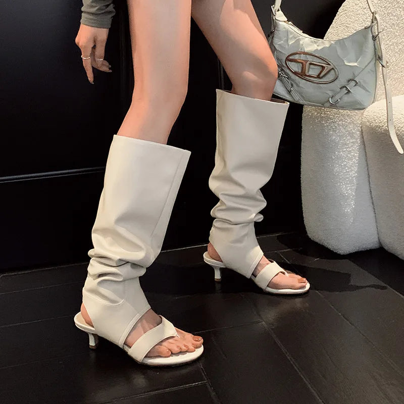 Summer Pinch toe Pleated Knee-high Boots
