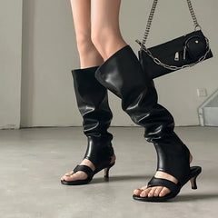Summer Pinch toe Pleated Knee-high Boots
