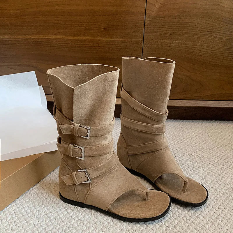 Summer Pinch toe Wedges suede Mid-Calf Boots