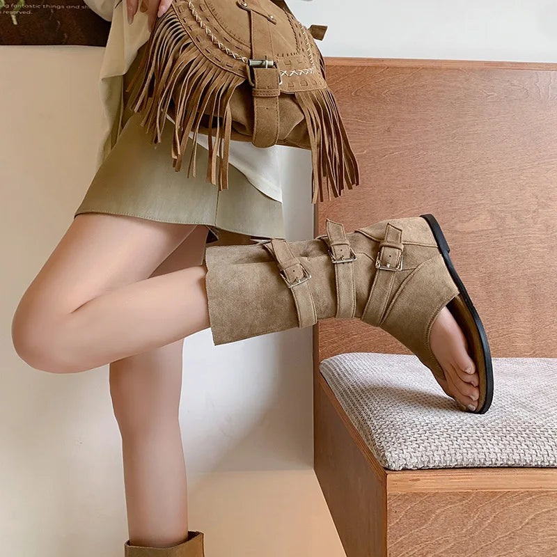 Summer Pinch toe Wedges suede Mid-Calf Boots
