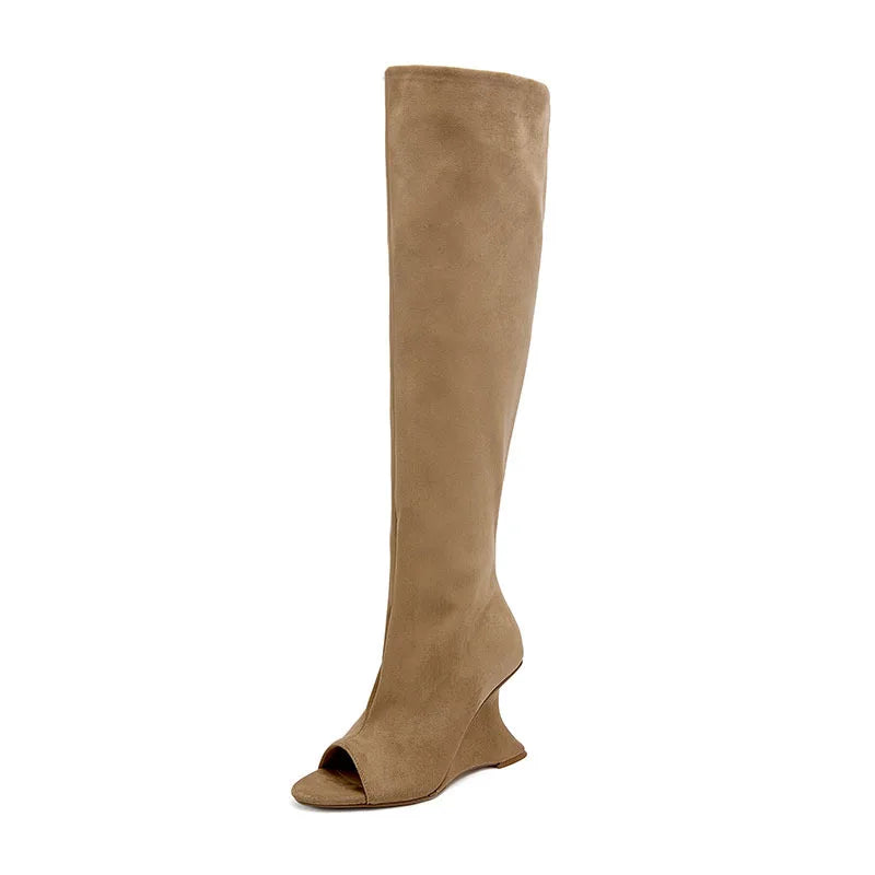 Summer Suede Wedges Over the knee Boots