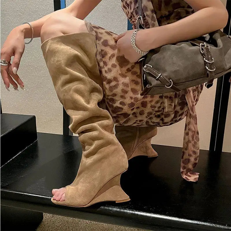 Summer Suede Wedges Over the knee Boots