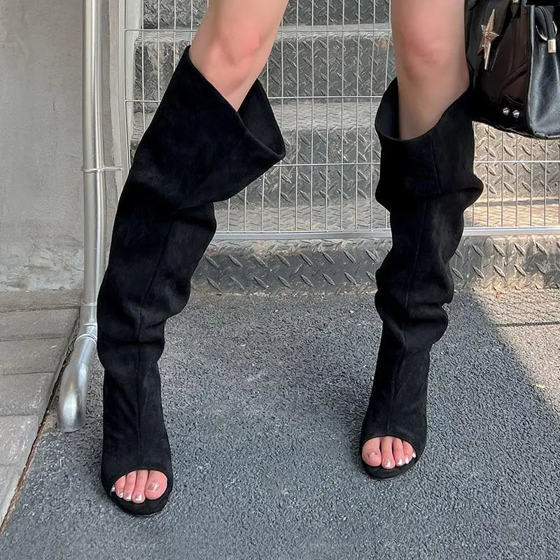 Summer Suede Wedges Over the knee Boots