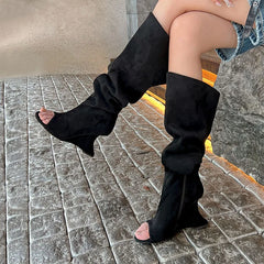 Summer Suede Wedges Over the knee Boots