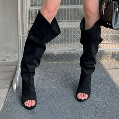 Summer Suede Wedges Over the knee Boots