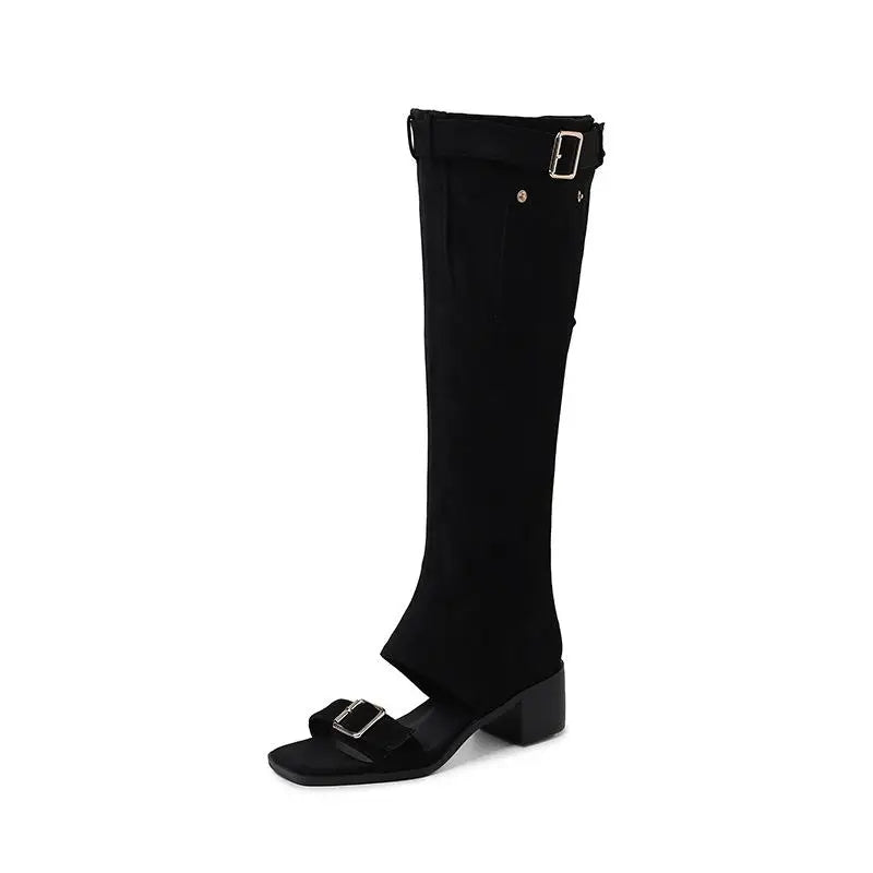 Summr Belt buckle Suede Knee high Boots