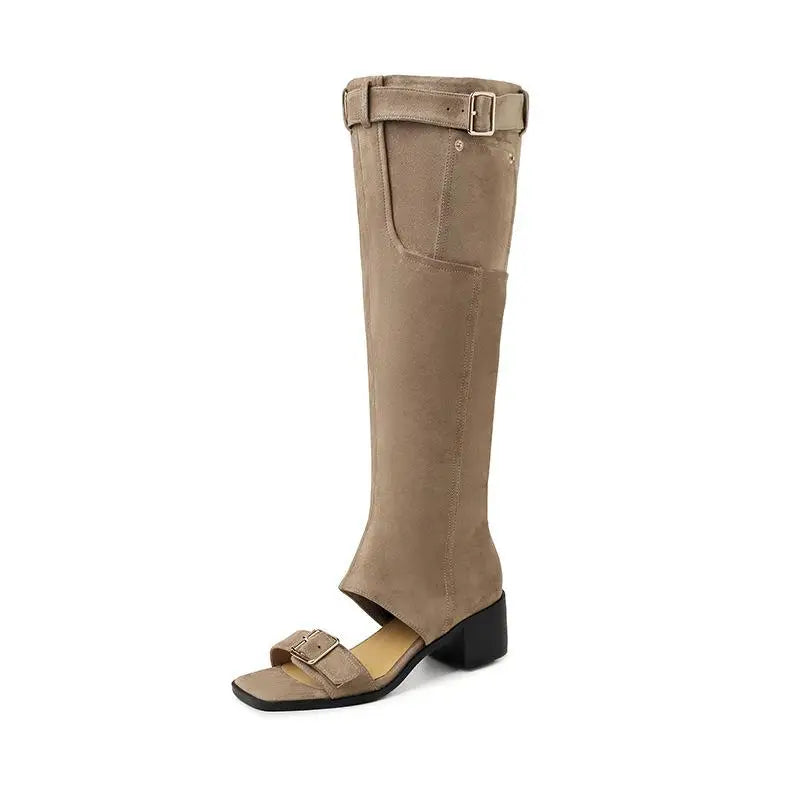 Summr Belt buckle Suede Knee high Boots