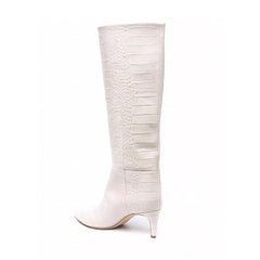 White crocodile grain Knee high Boots