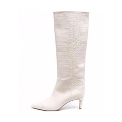 White crocodile grain Knee high Boots