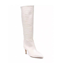 White crocodile grain Knee high Boots