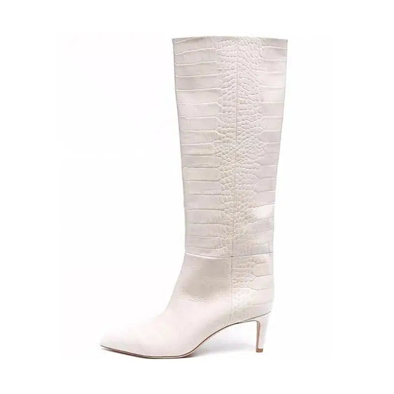 White crocodile grain Knee high Boots