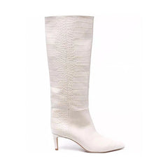 White crocodile grain Knee high Boots