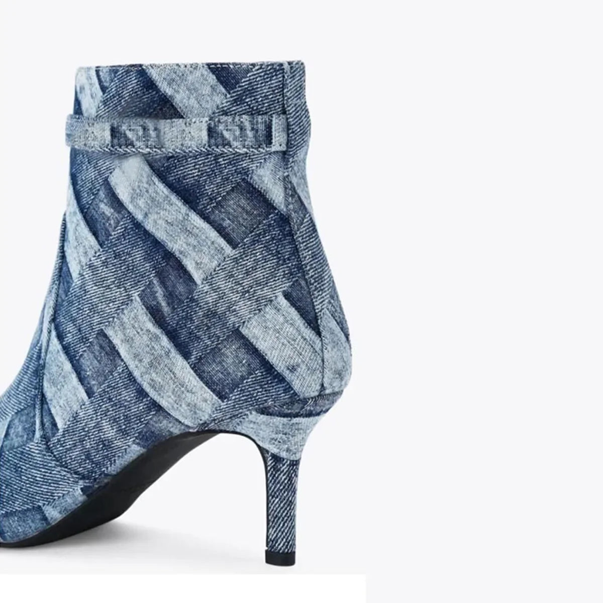 Woman's Autumn blue Plaid denim Ankle Boots