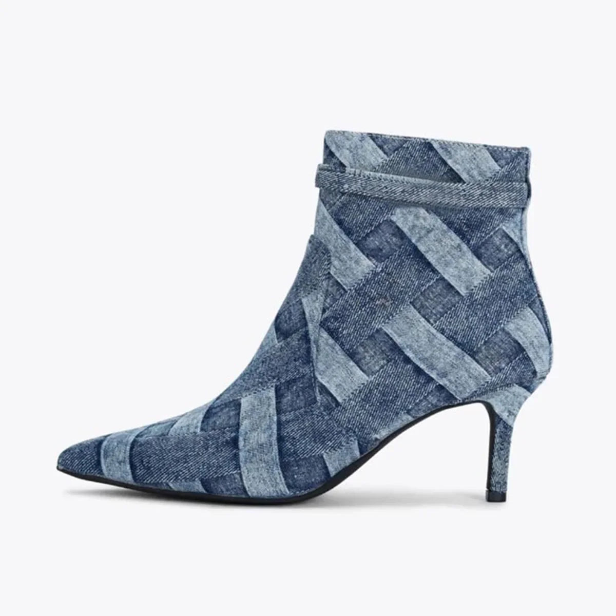 Woman's Autumn blue Plaid denim Ankle Boots