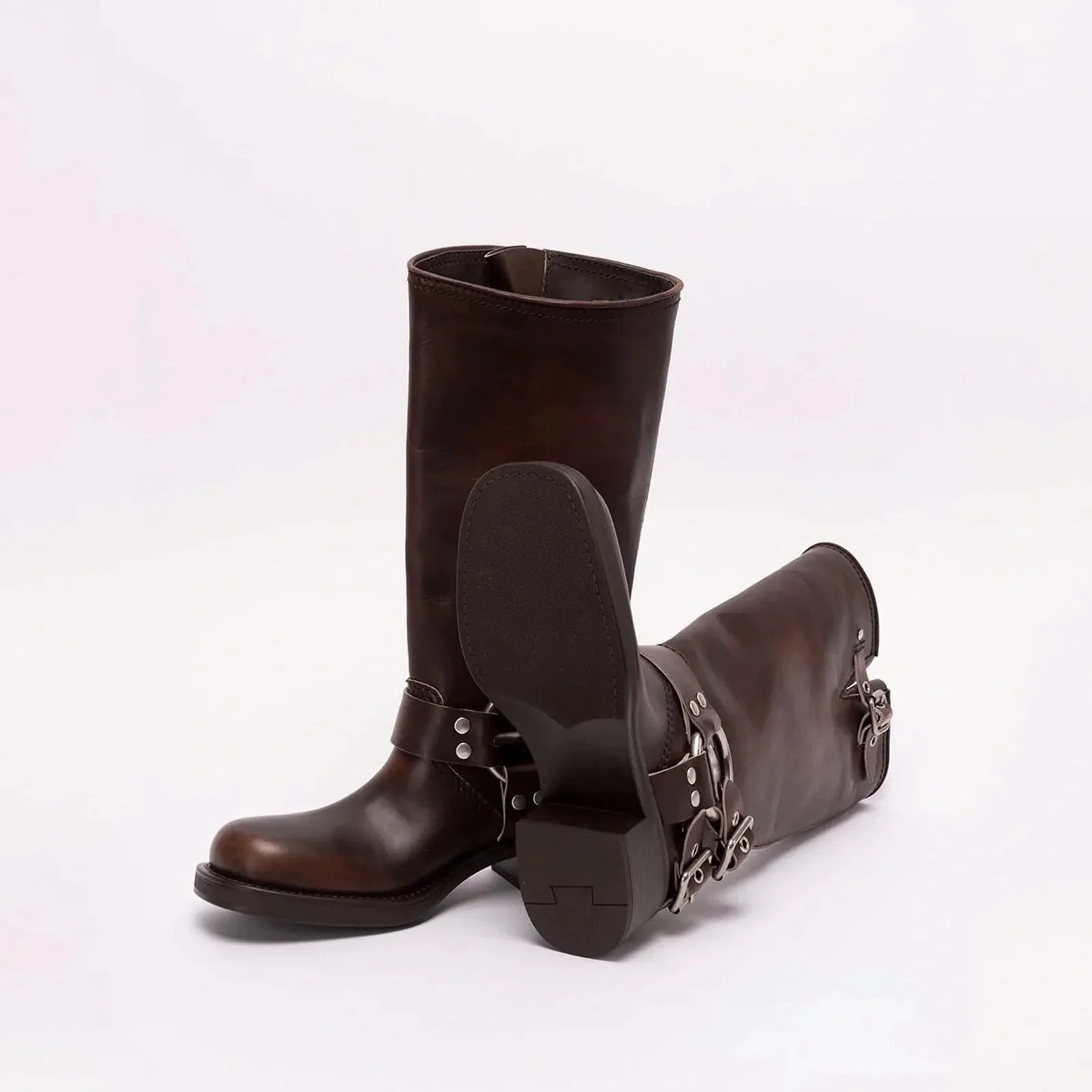 Autumn Brown Platform Motorcycle Boots