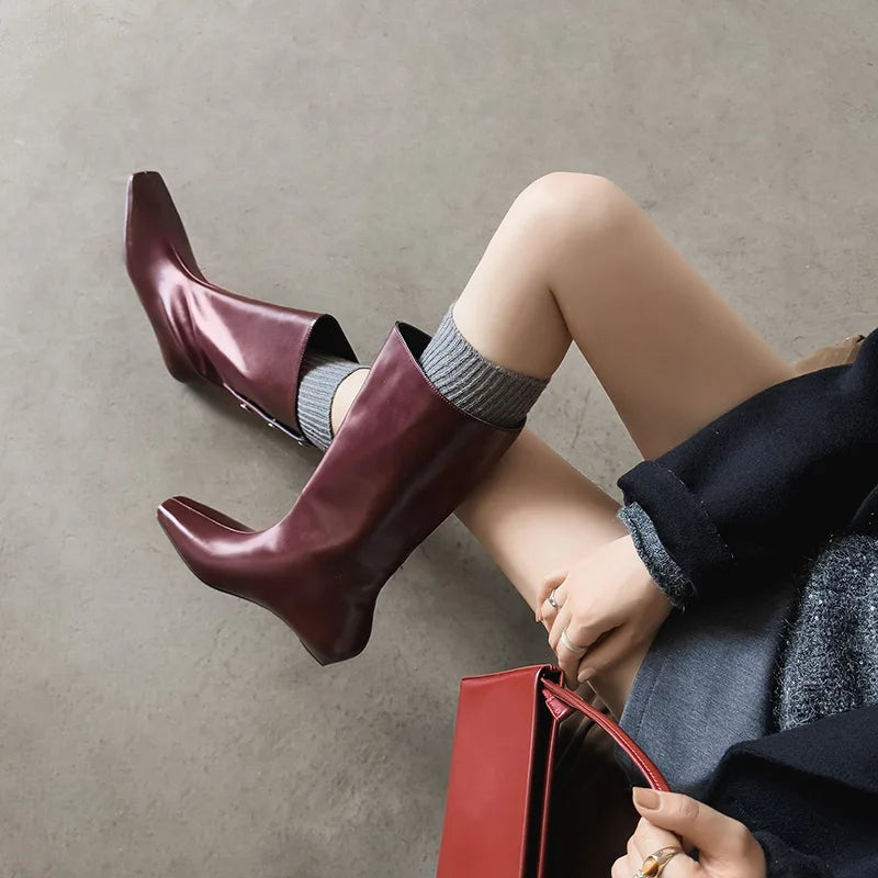 Autumn Angora red cowhide Wedges Modern Boots