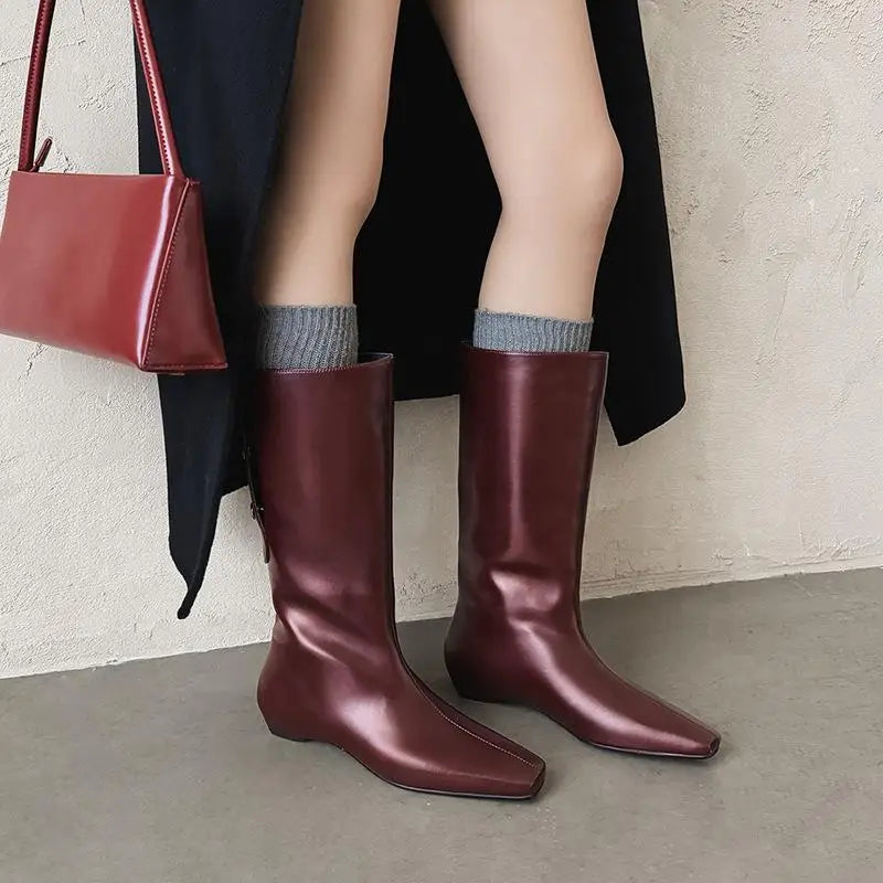 Autumn Angora red cowhide Wedges Modern Boots