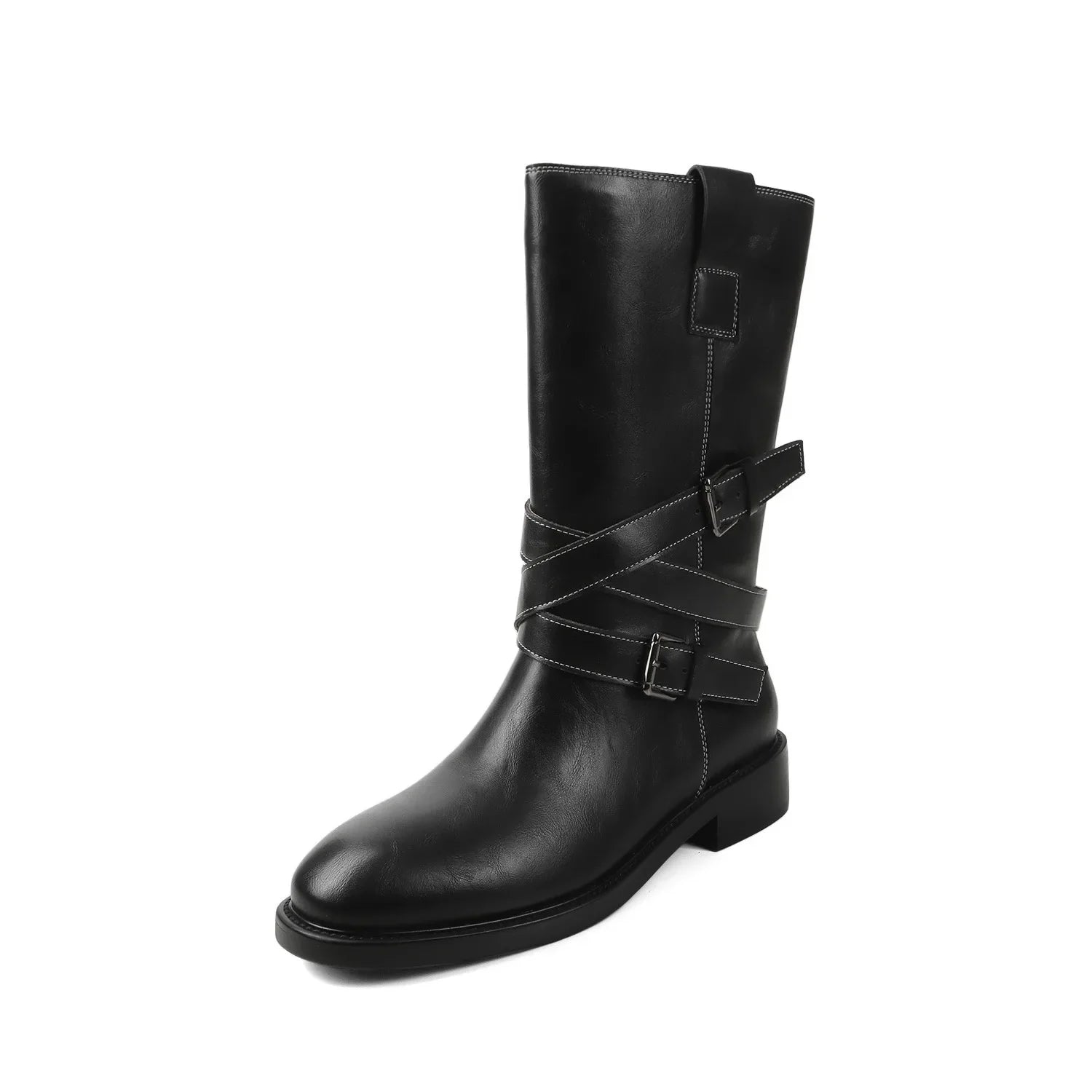 Autumn Black Cowhide Motorcycle Boots