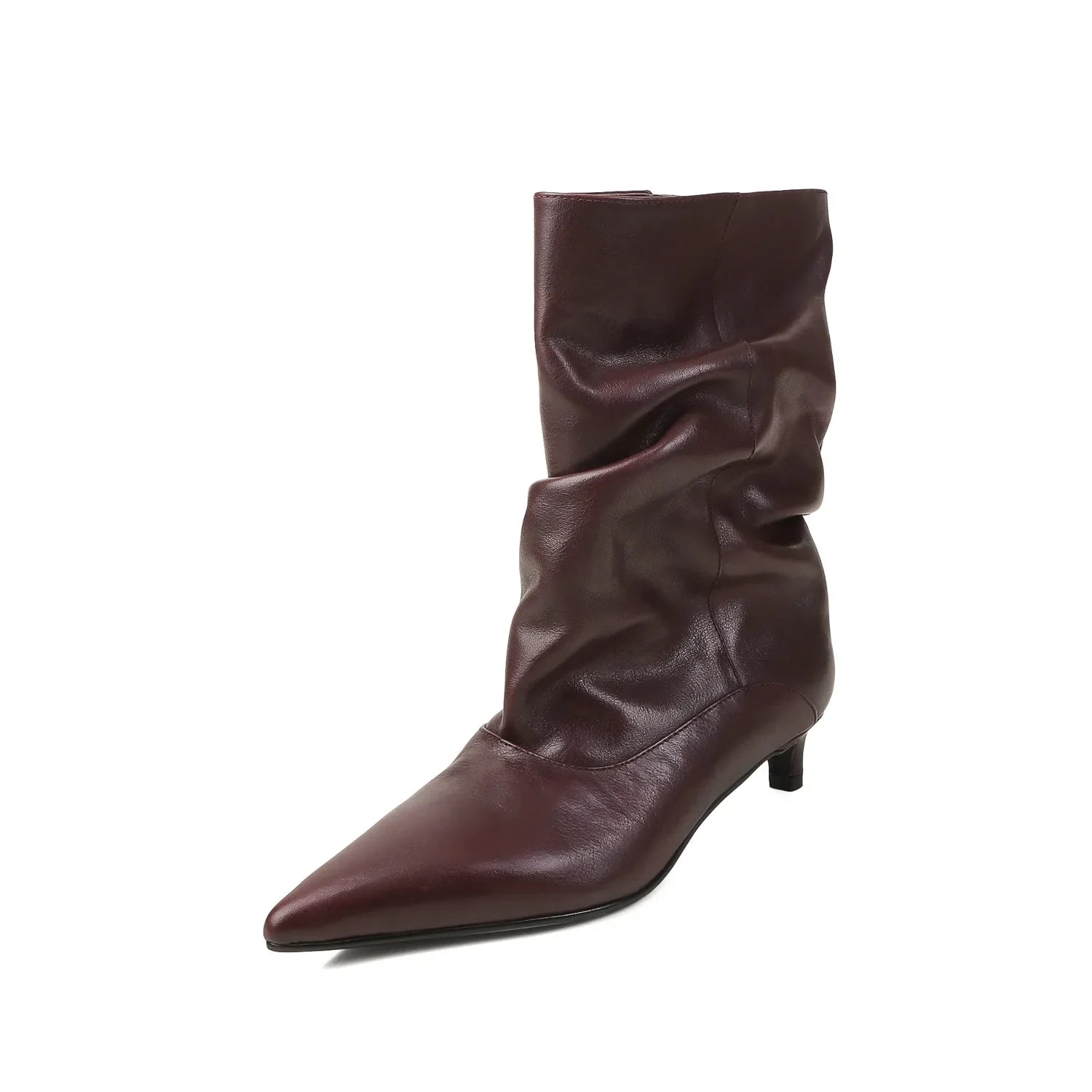 Autumn Black cowhide Kitten heel Short Boots