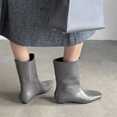 Autumn Black cowhide Slip-on Wedges Short Boots