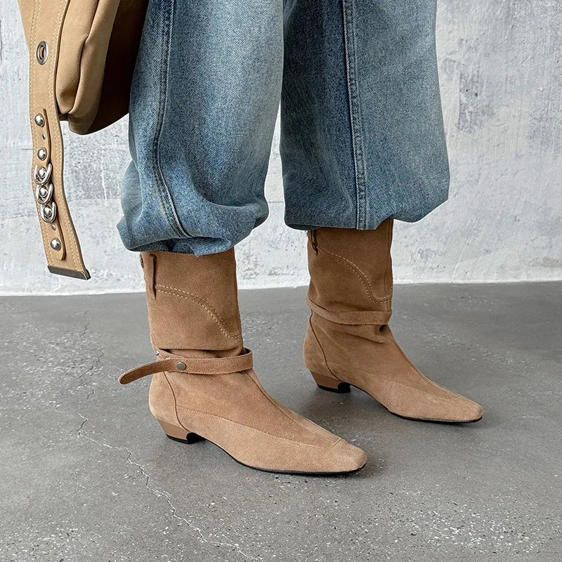 Autumn Black cowhide rivet Short Boots