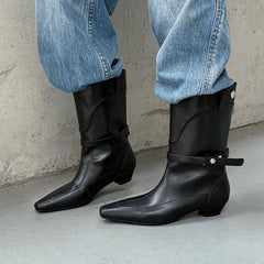 Autumn Black cowhide rivet Short Boots